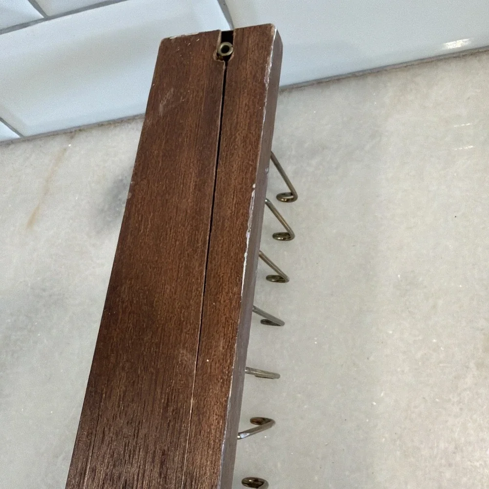 Vintage Tie/Belt Rack Organizer Wall Mount Closet Rod‎ 36 hook Wood/Brass GWB001